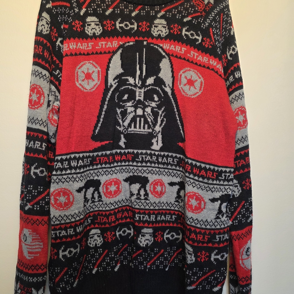 Star Wars Darth Vader Ugly Christmas Sweater Men’s Size L Black Red Holiday Knit